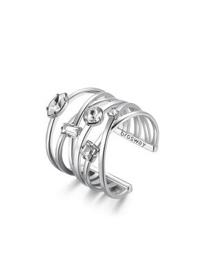 Brosway Italia Multi-Band Crystal Cuff Ring - SS size 5 new